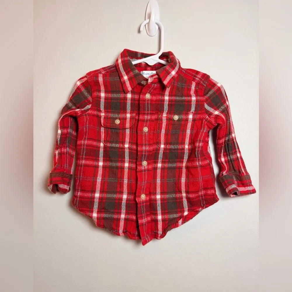 Ralph Lauren Infant Boys Red Plaid Button Down - Size 12 Months